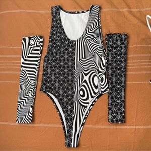 Freedom rave wear one piece body suit with matching sleeves